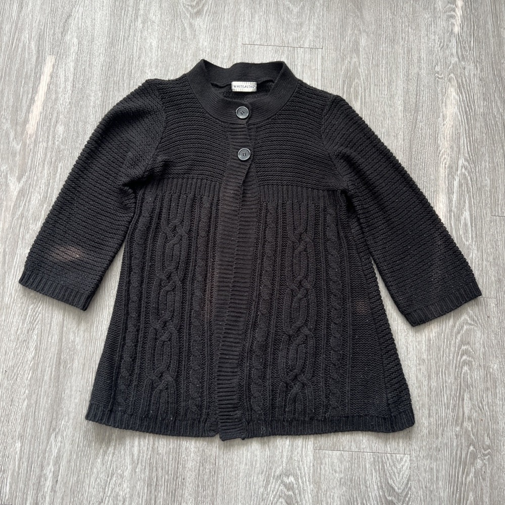 Vintage White Stag Black Fisherman Style Open Front Cardigan Dark Academia
